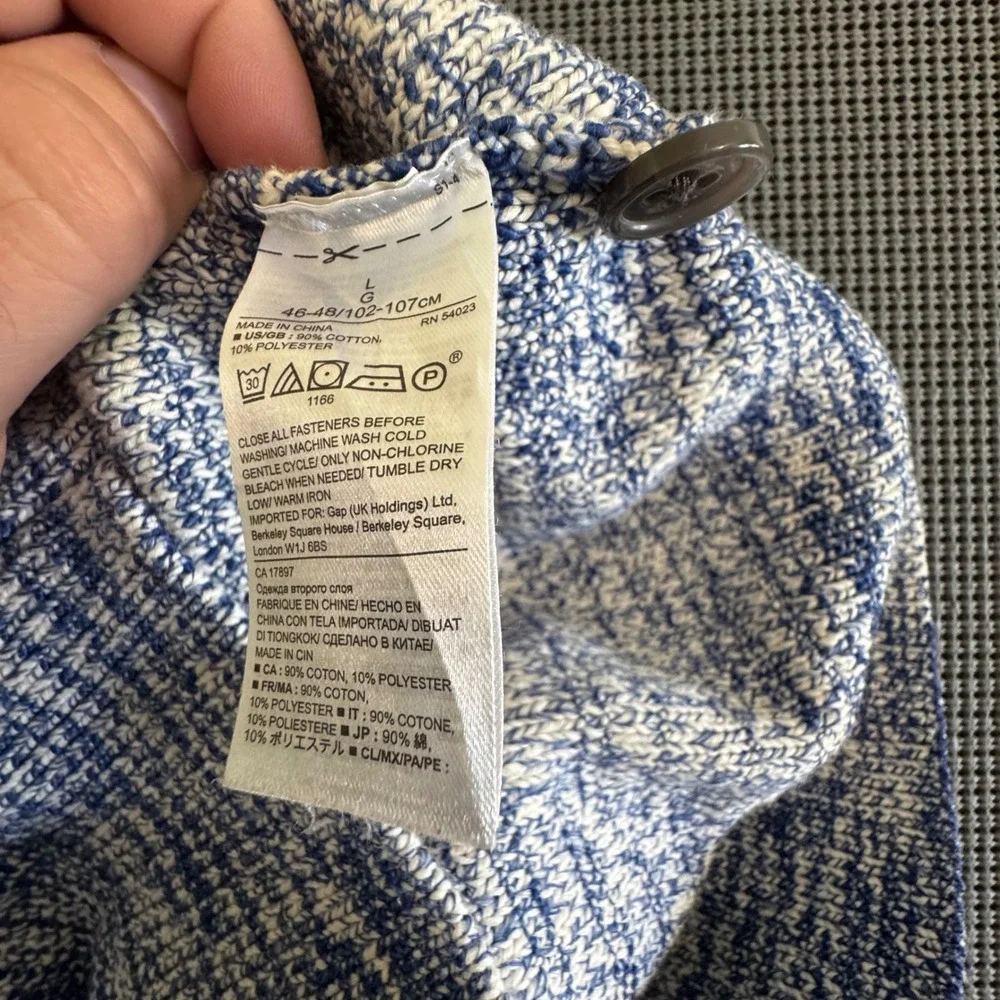 Banana Republic Mens Blue White Marled Shawl Collar Button Cardigan Sweater L
